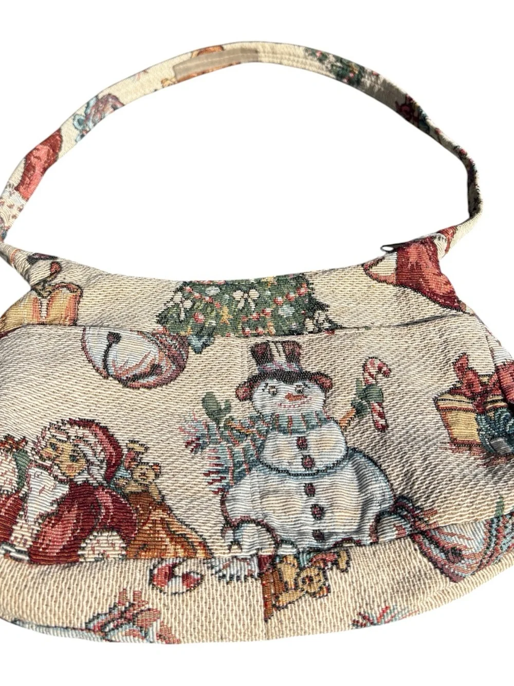 Tapestry Snowman Christmas Hobo Bag 90s Vintage